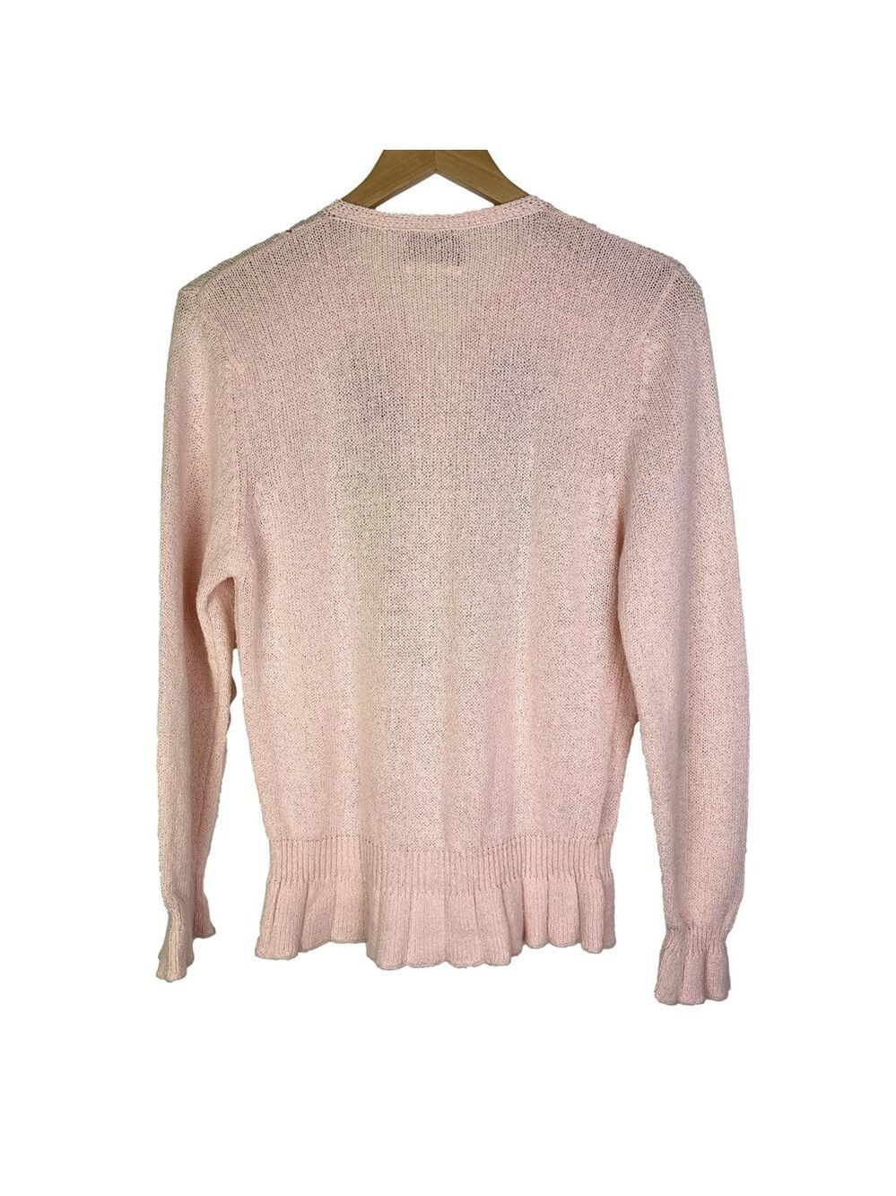 Vintage 90s Cottagecore Hand Embroidered Pink Knit Cardigan Sweater size SP - Picture 3 of 6